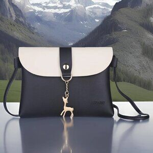 Black and White Mini Crossbody Bag with Deer Keychain NWT